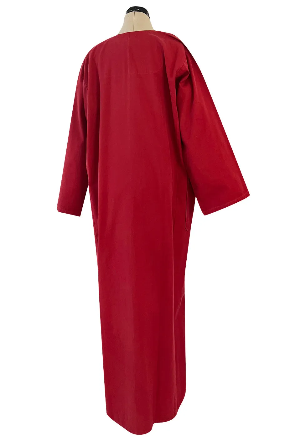 Late 1970s- Early 1980s Lanvin Rust Coloured Cotton Caftan Dress w Plunge Front & Side Pockets