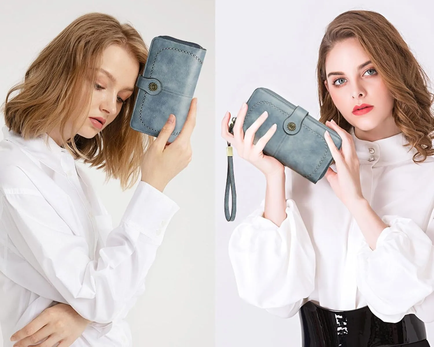 Leather Clutch Wallet for Women with Wristlet