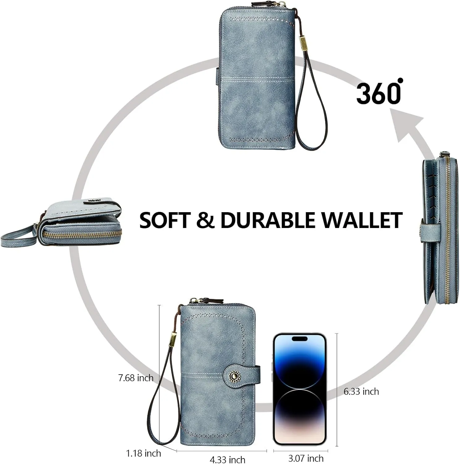 Leather Clutch Wallet for Women with Wristlet