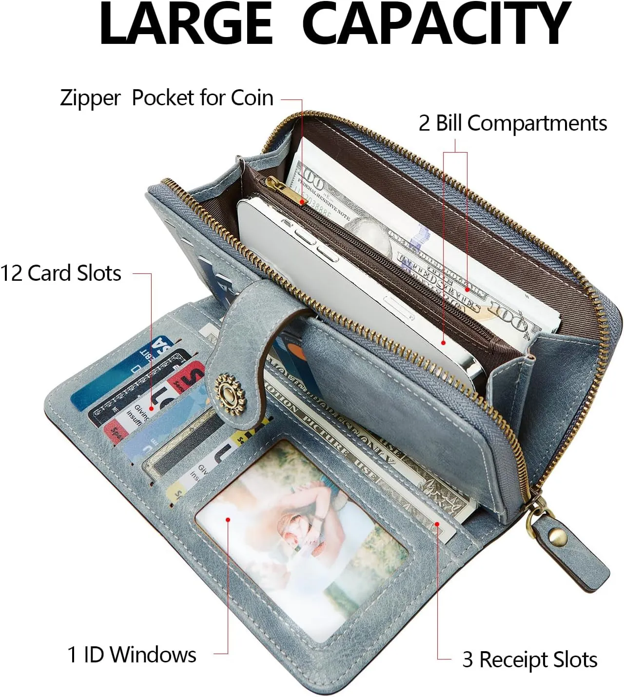Leather Clutch Wallet for Women with Wristlet