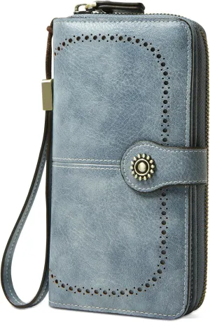 Leather Clutch Wallet for Women with Wristlet