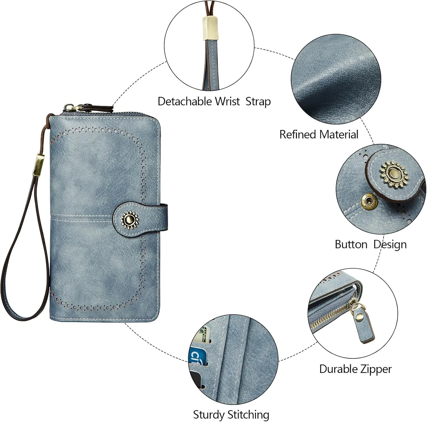 Leather Clutch Wallet for Women with Wristlet