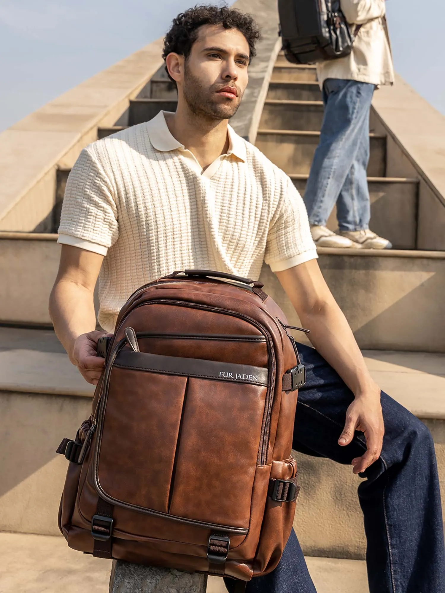 Leatherette Laptop Backpack | Brown