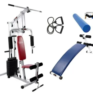 Lifeline Home Gym Machine 002 For Workout At Home Bundles With Resistance Band, Full Round Foam Roller and Fitness Curve Bench 5501A || Available on EMI