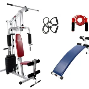 Lifeline Home Gym Machine 002 For Workout At Home Bundles With Resistance Band, Skipping Rope and Exercise Curve Bench 5501A || Available on EMI