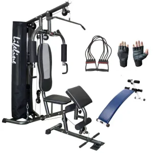 Lifeline Home Gym Machine Deluxe 005 For Workout At Home Bundles With Chest Expander, Gym Gloves and Exercise Curve Bench 5501A || Available on EMI