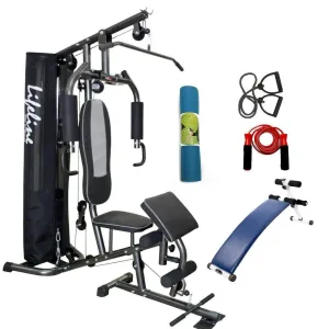Lifeline Home Gym Station Deluxe 005 For Workout At Home Bundles With Resistance Band, Skipping Rope, Yoga Mat and Exercise Curve Bench 5501A || Available on EMI