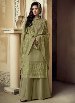 Light Green Embroidered Designer Sharara Suit