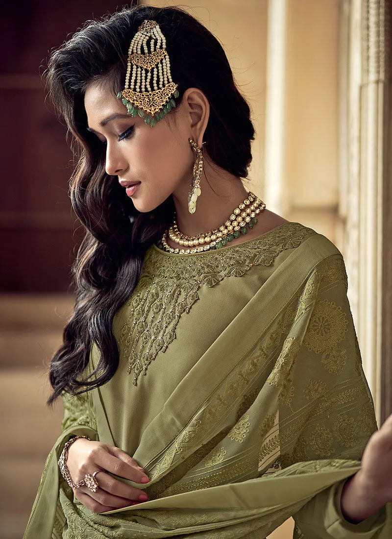 Light Green Embroidered Designer Sharara Suit