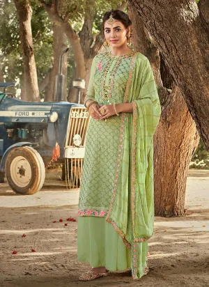 Light Green Embroidered Palazzo Suit