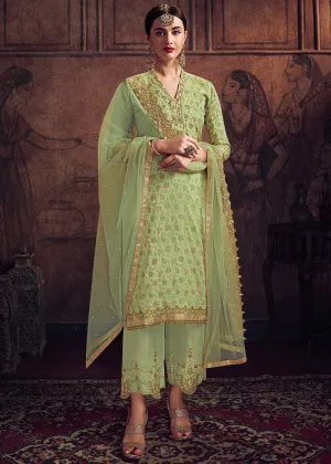 Light Green Zari Embroidered Pakistani Pant Suit