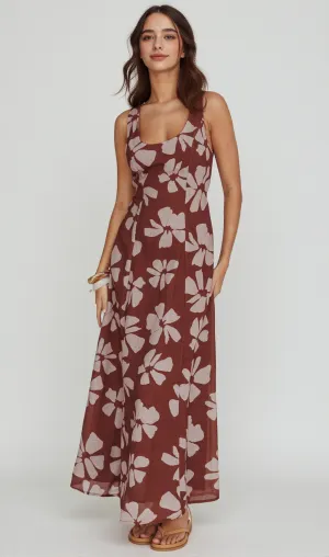 Lillia Floral A-Line Maxi Dress Brown