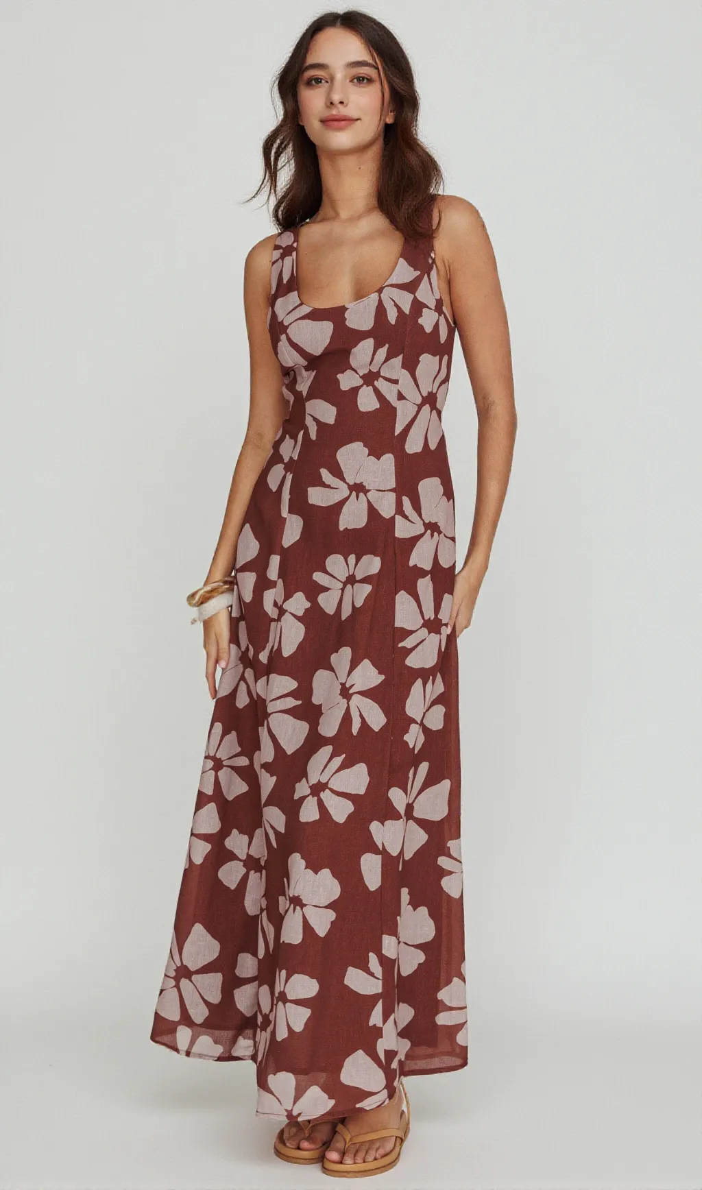 Lillia Floral A-Line Maxi Dress Brown