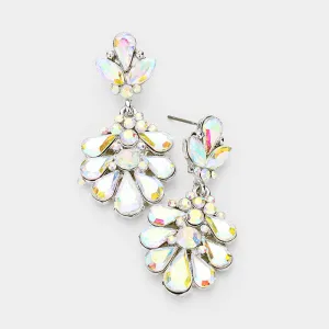 Little Girls AB on Silver Crystal Cluster Teardrop Pageant Earrings | 402710