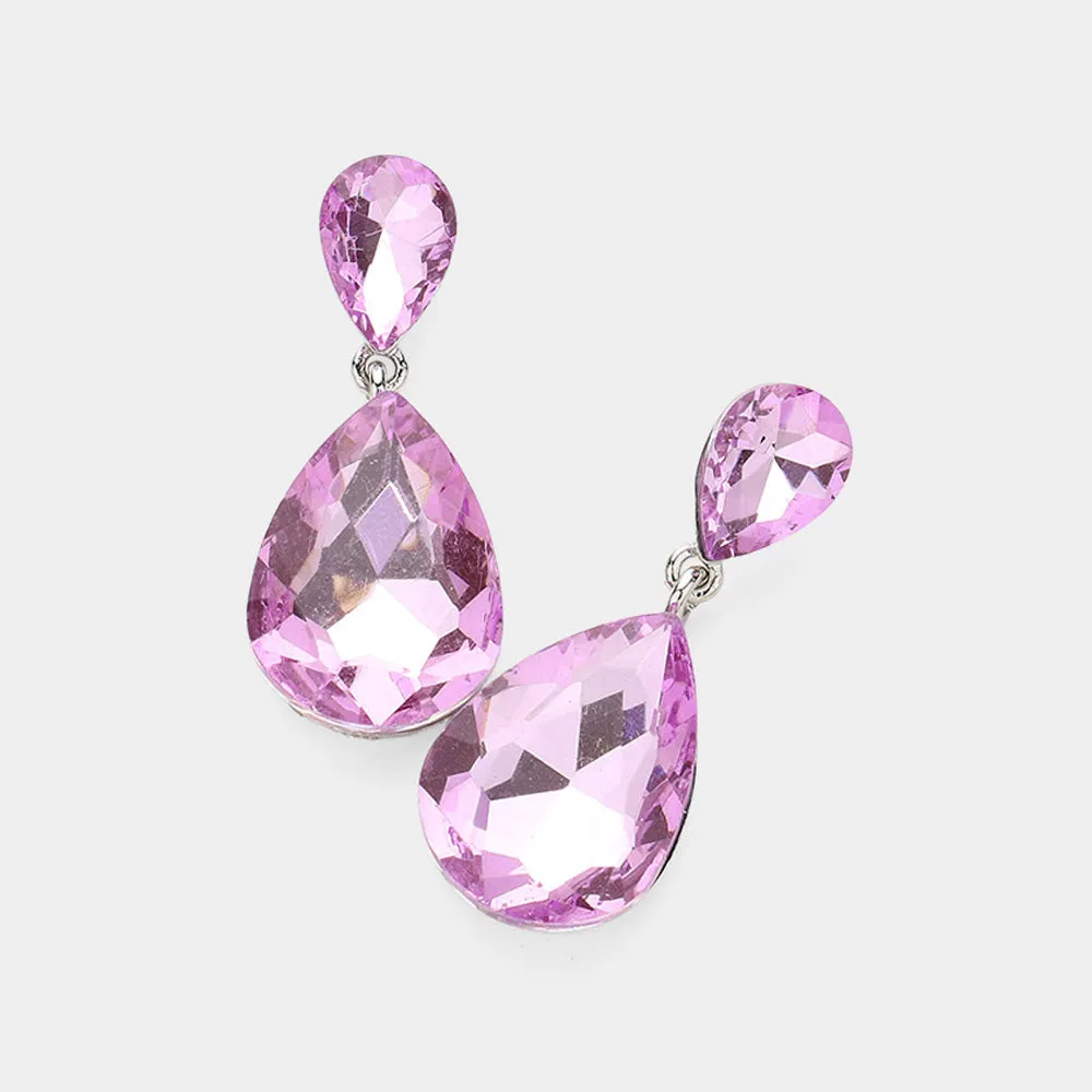 Little Girls Double Violet Crystal Teardrop Evening Earrings | 565113
