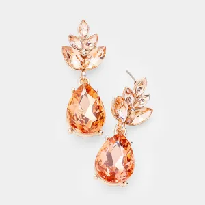 Little Girls Peach Crystal Teardrop Cluster Earrings | 407455