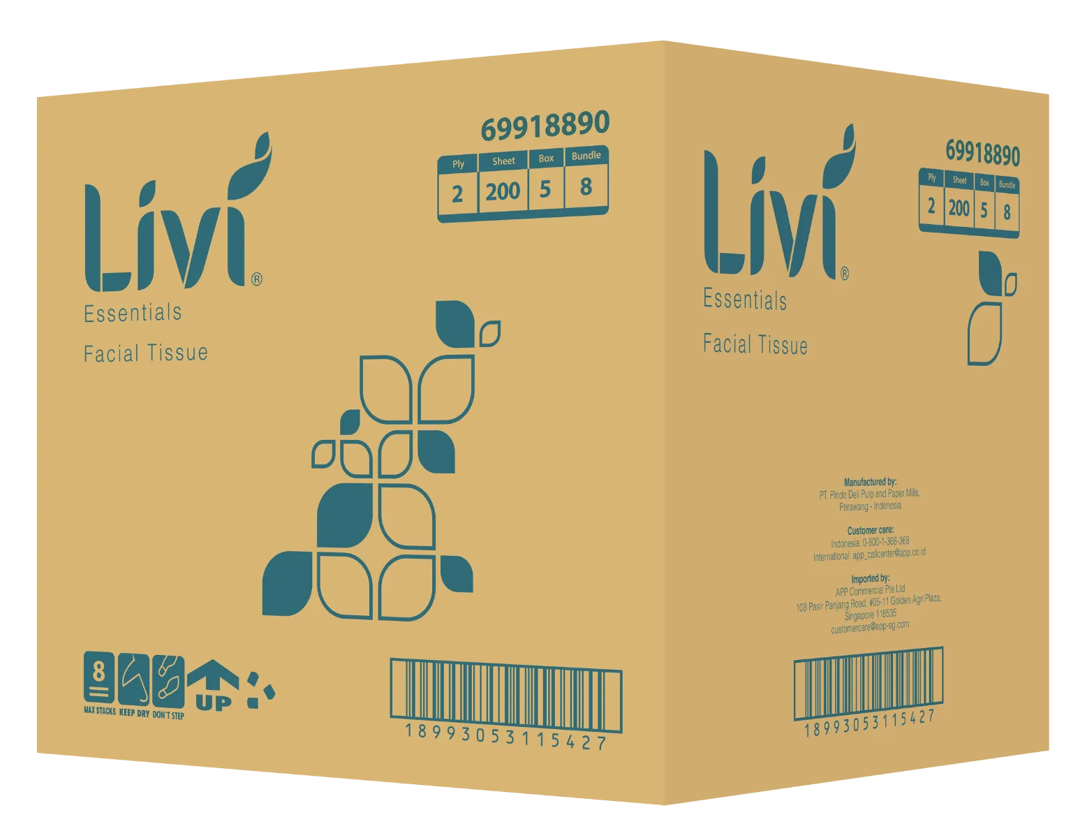 Livi Facial Box 200s x 5 Box x 8 Bundles 2 Ply