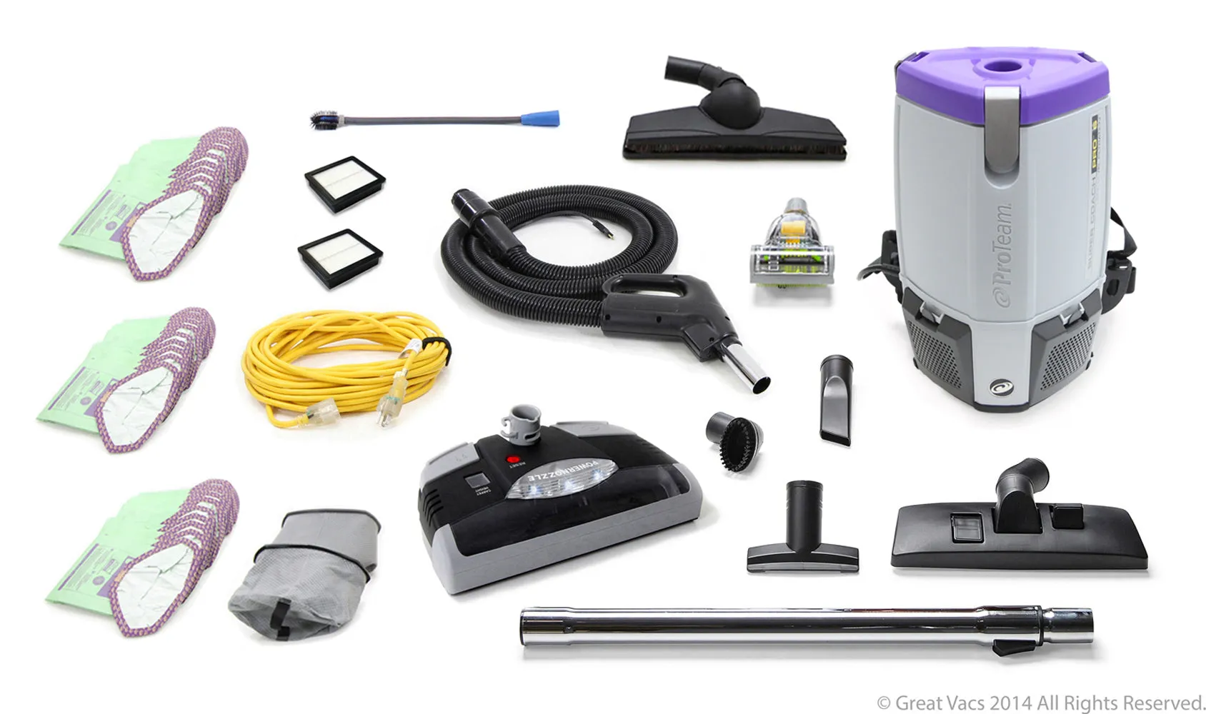Loaded ProTeam Super Coach Pro 6 QT Commercial Backpack Vacuum Cleaner With Power head