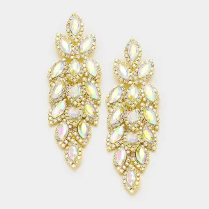 Long AB Crystal Marquise Earrings on Gold | 347041