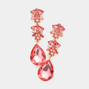 Long Coral Multi Stone Dangle Pageant Earrings | Pageant Drop Earrings |  592372