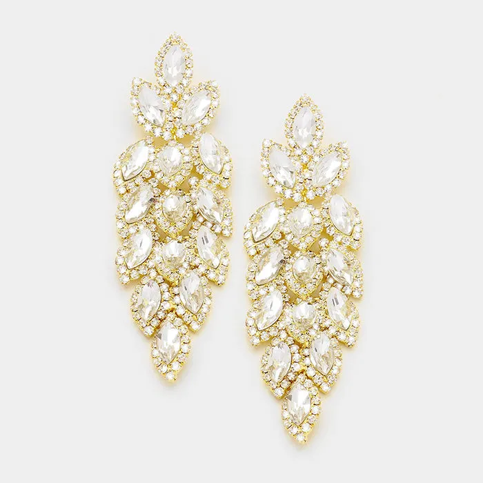 Long Crystal Marquise Earrings on Gold | 347043
