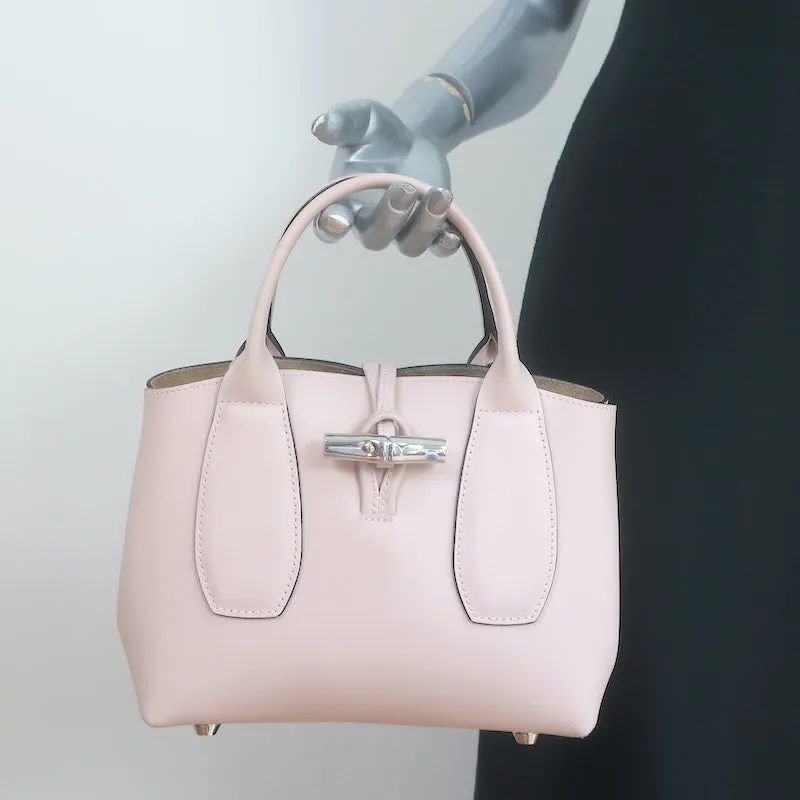 Longchamp Roseau Small Crossbody Tote Bag Light Pink Leather