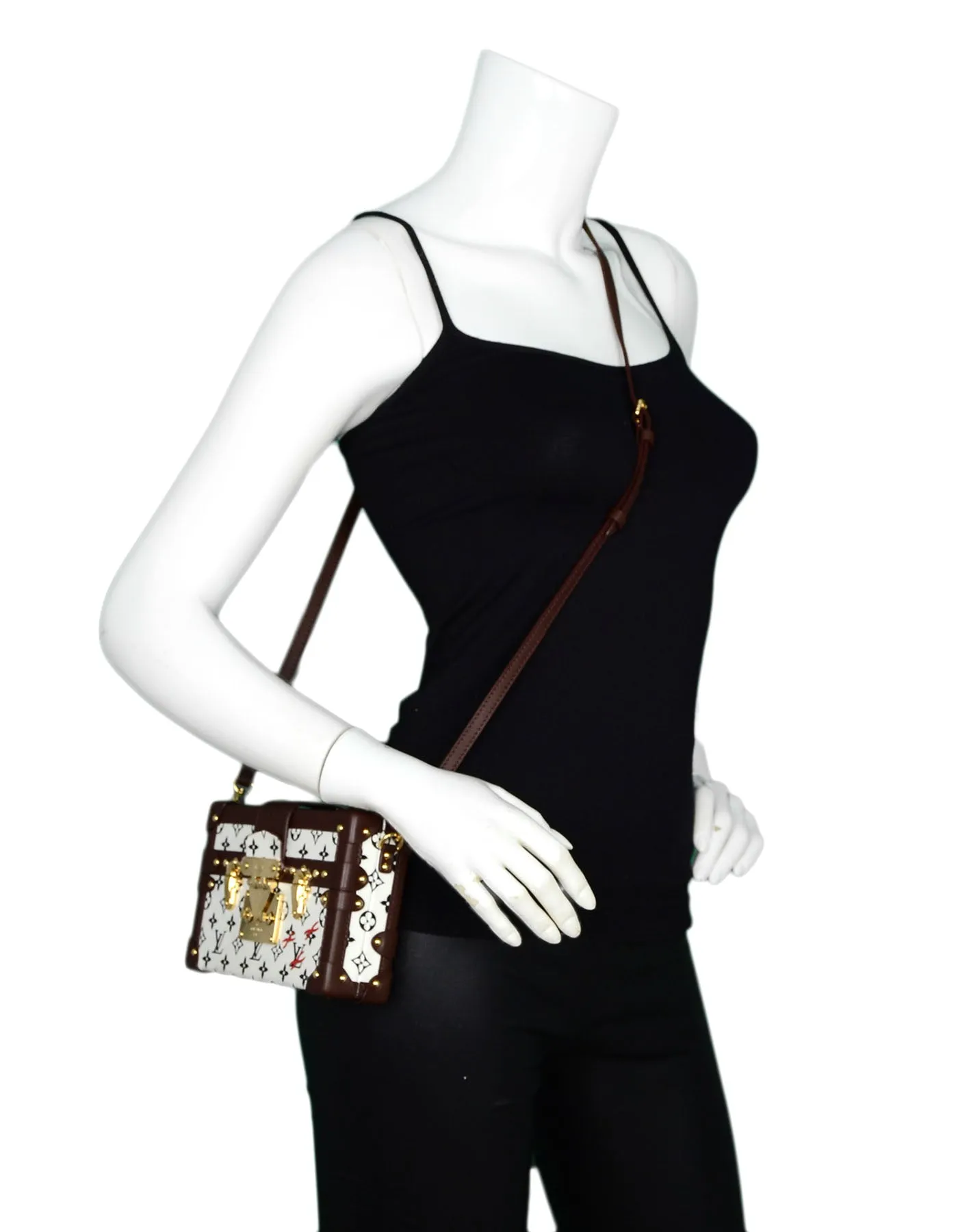 Louis Vuitton Black/White Monogram Petite Malle Trunk Crossbody Bag