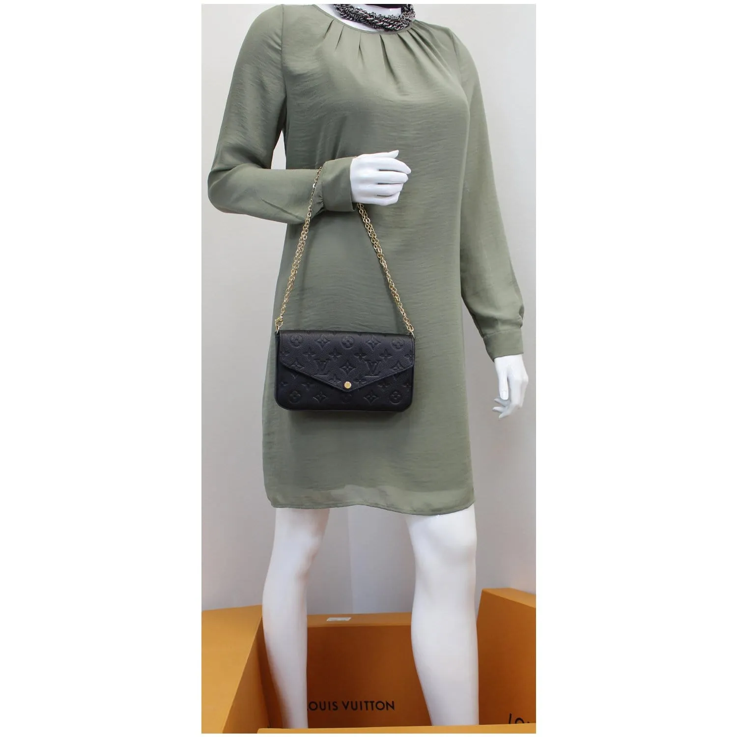 LOUIS VUITTON Pochette Felicie Empreinte Leather Crossbody Bag Black