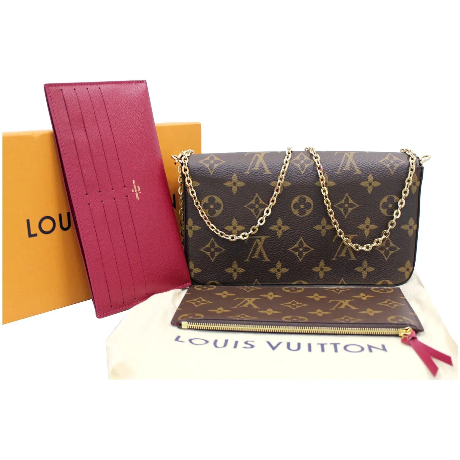 LOUIS VUITTON Pochette Felicie Monogram Canvas Crossbody Bag Brown