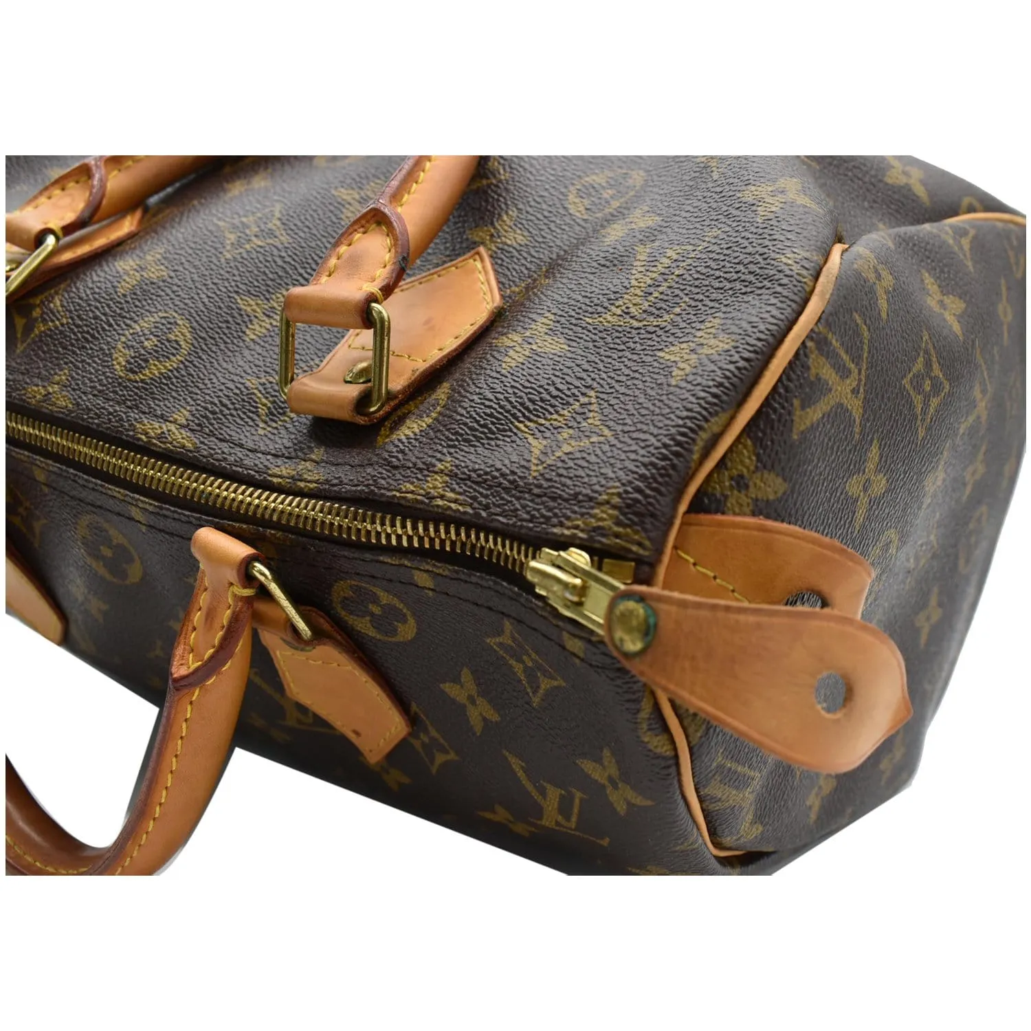 LOUIS VUITTON Speedy 30 Monogram Canvas Satchel Bag Brown