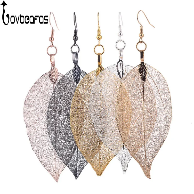 LOVBEAFAS 2018 Fashion Brincos Bohemian Long Earrings Unique Natural Real Leaf Big Boho Earrings For Women Fine Jewelry Gift