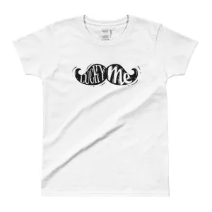 Lucky Me T Shirt Irish Mustache St. Patrick's Day Graphic Tee in White Color for Women