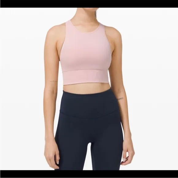 Lululemon Ebb to train longline High neck pink Sports Bra size 6