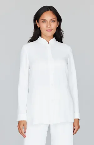 Lustrous Crepe Mandarin Collar Blouse w/ Bias