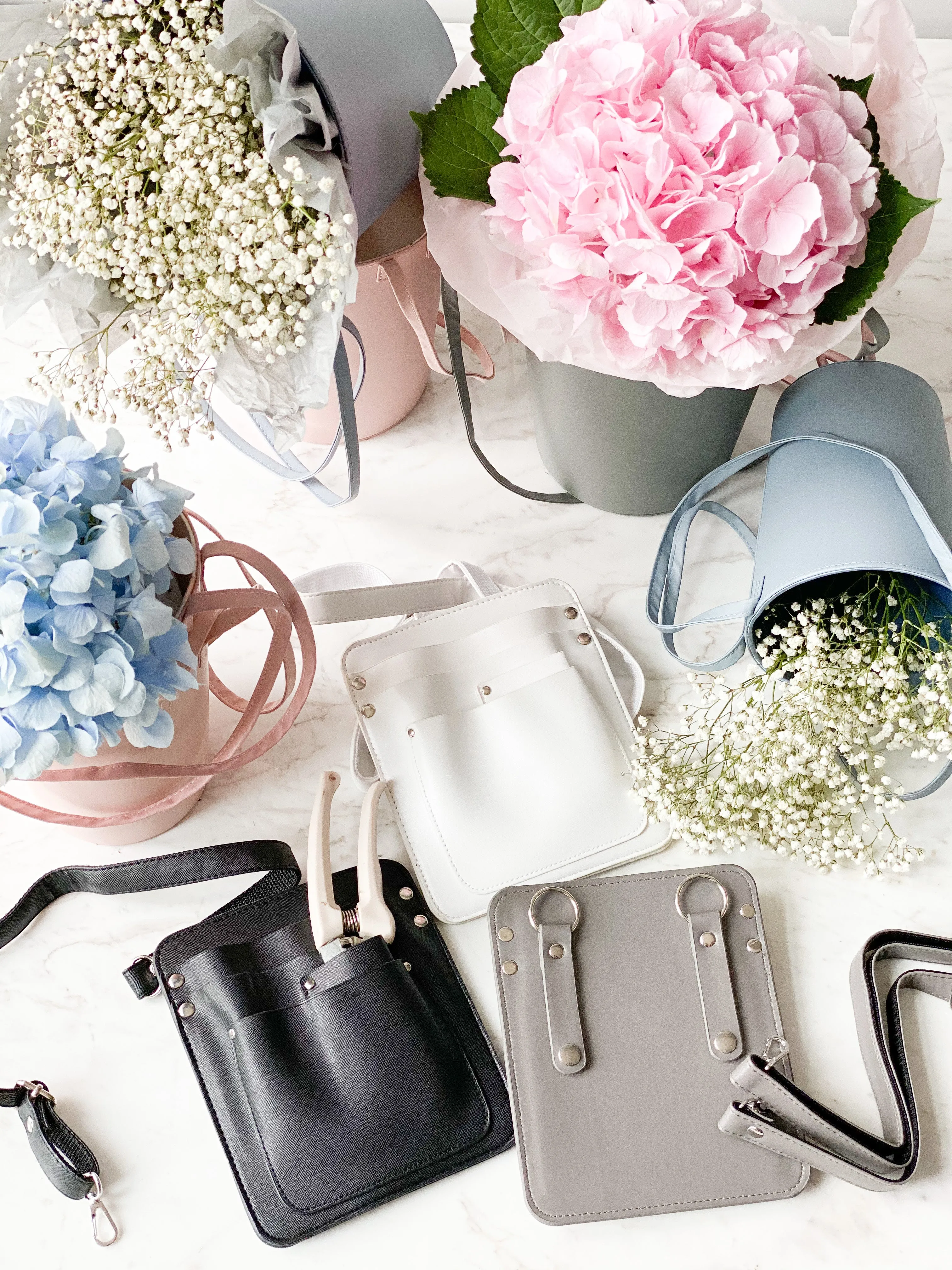 Luxury Leather Florist Bag (Ivory, Grey, Black)