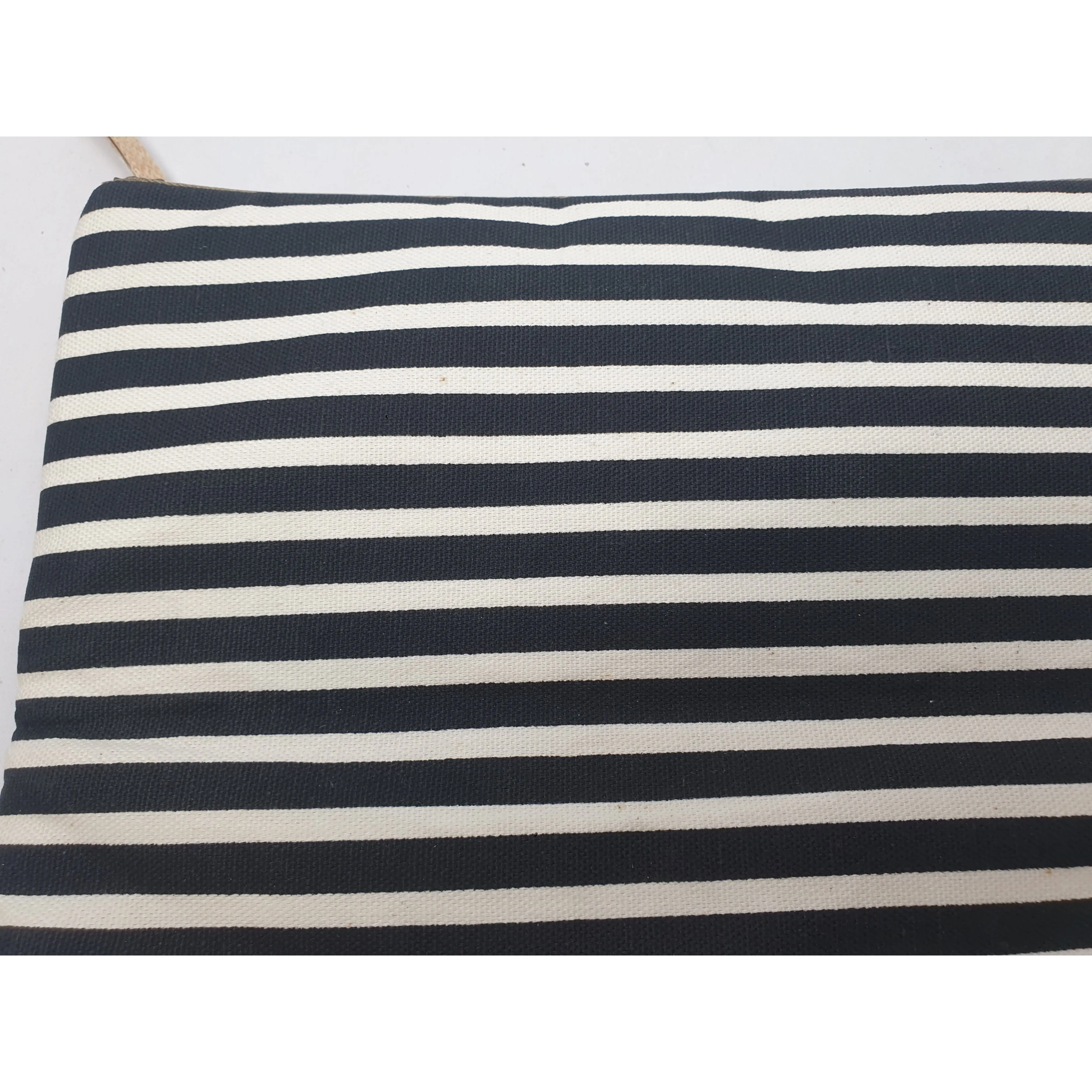 Maddie Kay brown faux leather foldover clutch with navy and white striped fabric