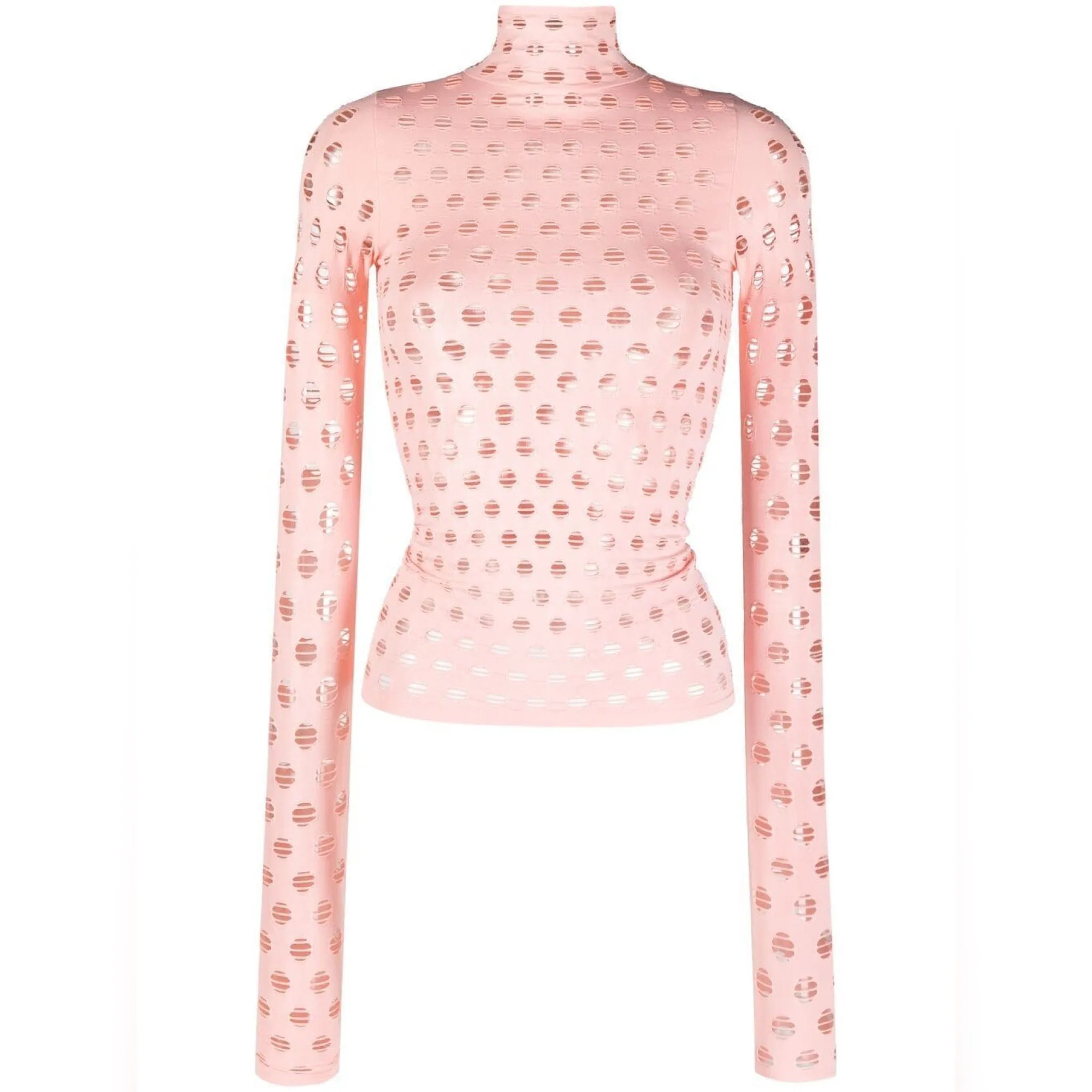 Maisie Wilen Perforated High-Neck Baby Pink Top