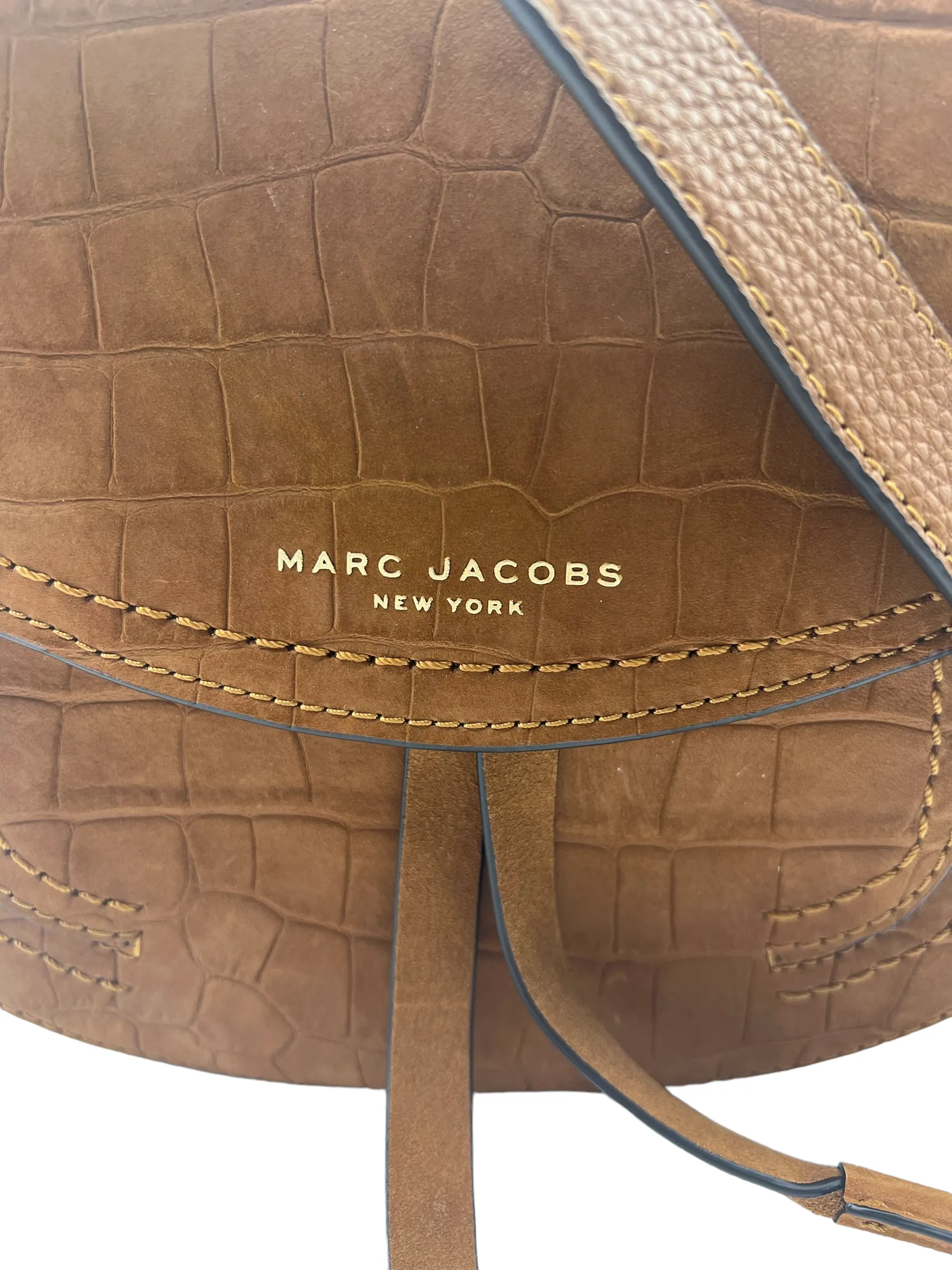 Marc Jacobs Tan Suede Croc Embossed Maverick Saddle Bag Crossbody
