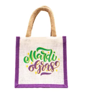 Mardi Gras Script Petite Gift Tote White
