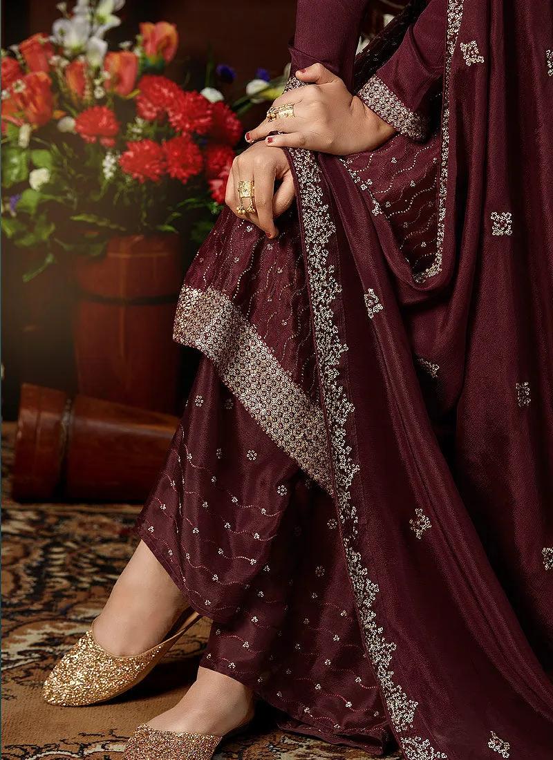 Maroon Pakistani Palazzo Suit