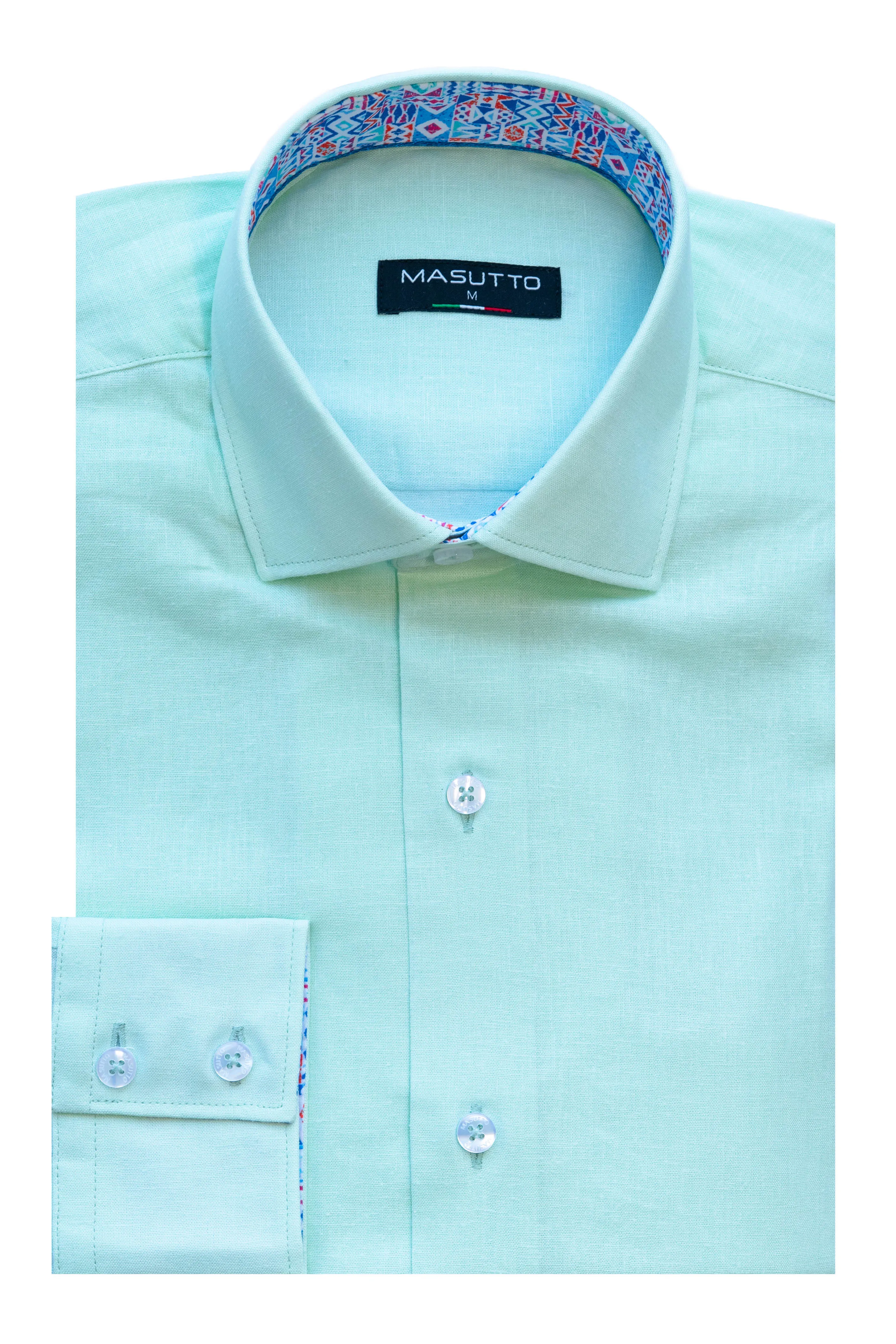 MASUTTO DELLA/38 LINEN LONG SLEEVE BUTTON DOWN SHIRT
