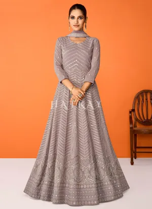 Mauve Mirror Work Embroidered Party Wear Anarkali Suit