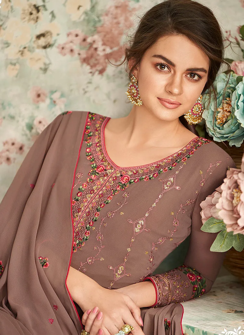 Mauve Multi Embroidered Palazzo Suit