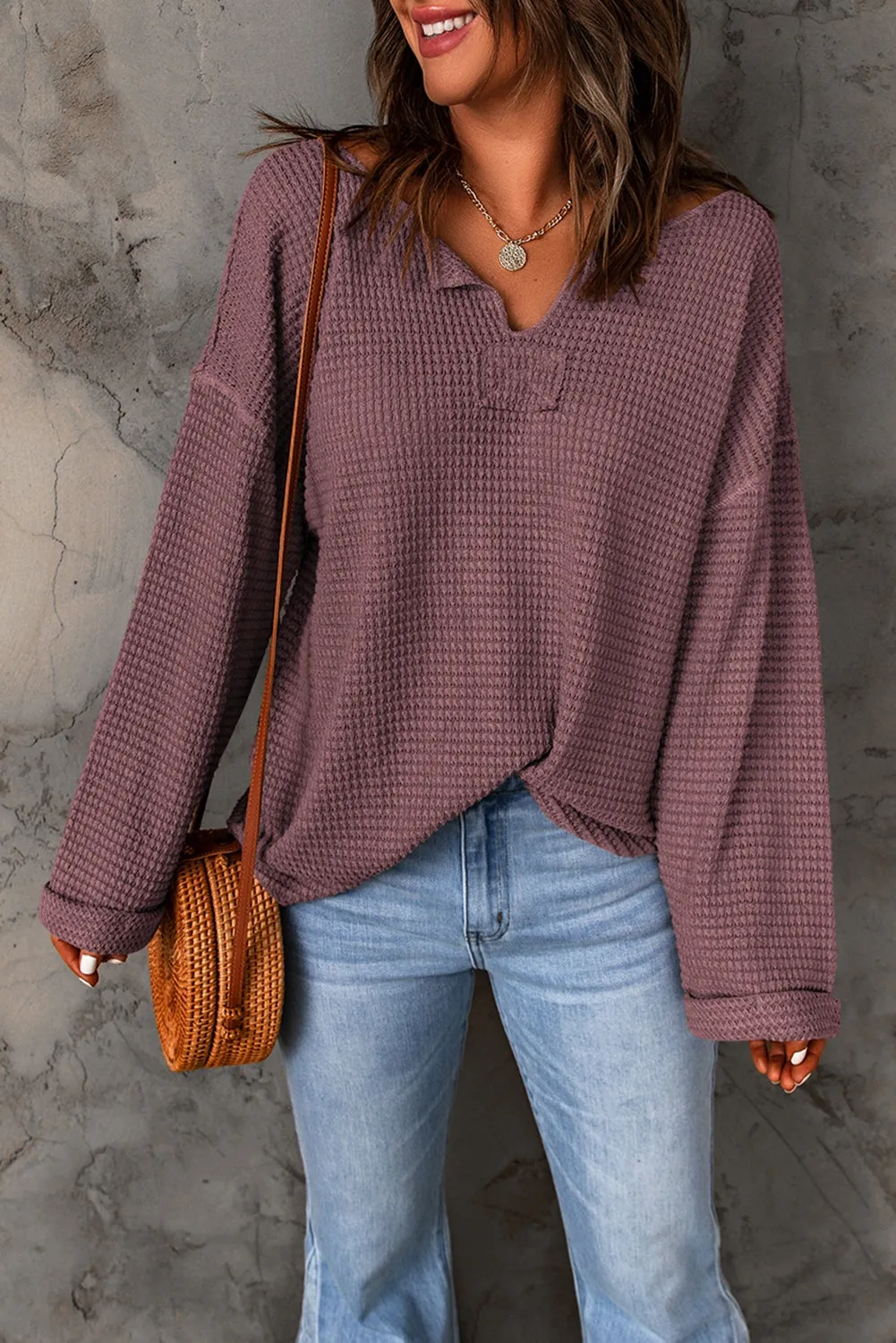 Maven Notched Neck Drop Shoulder Blouse