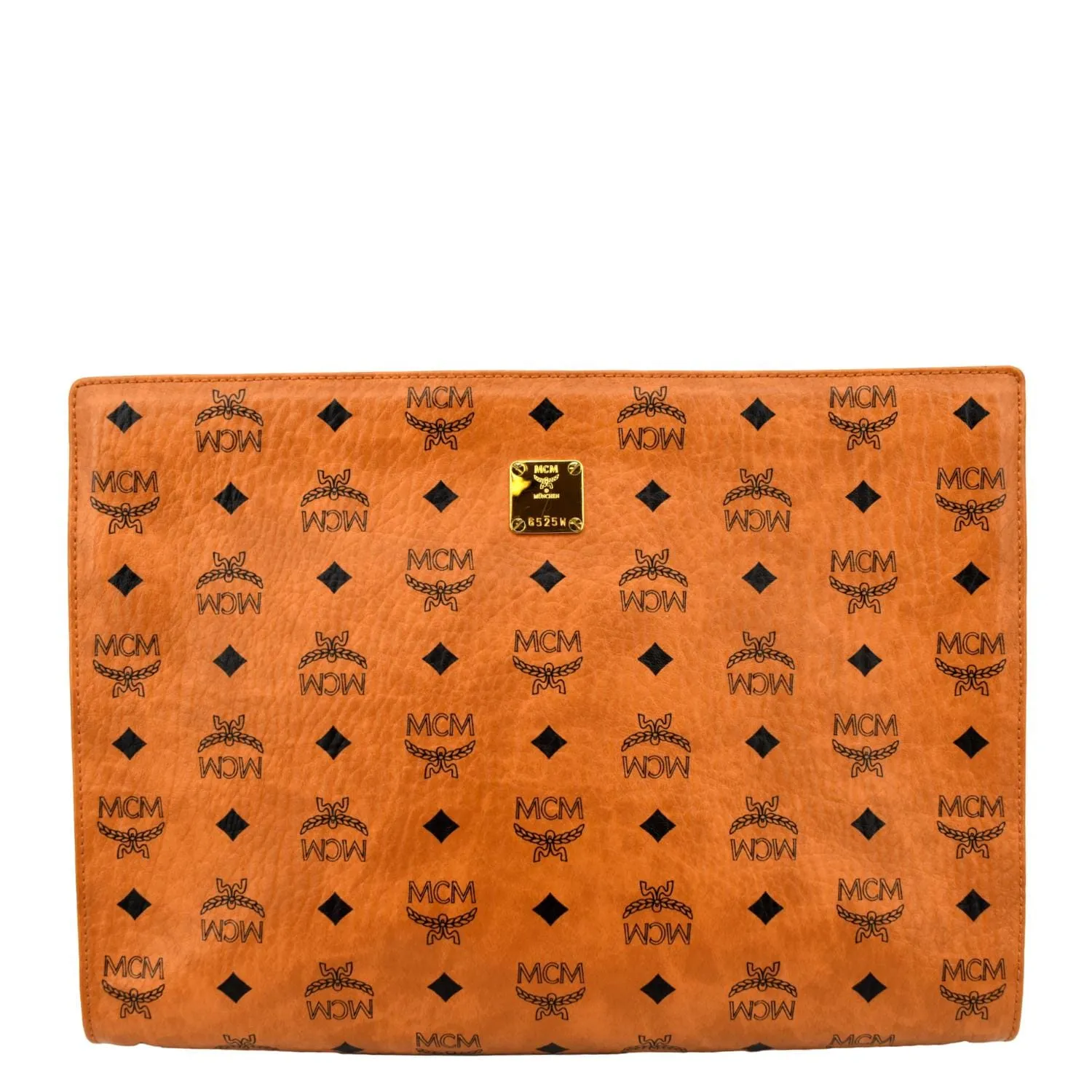 MCM Visetos Monogram Coated Canvas Clutch Pouch Cognac