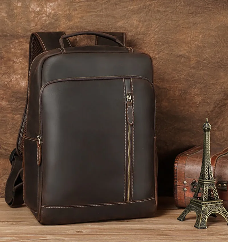 Men's Leather Backpack 15.6" Laptop Large Capacity Travel Backpack