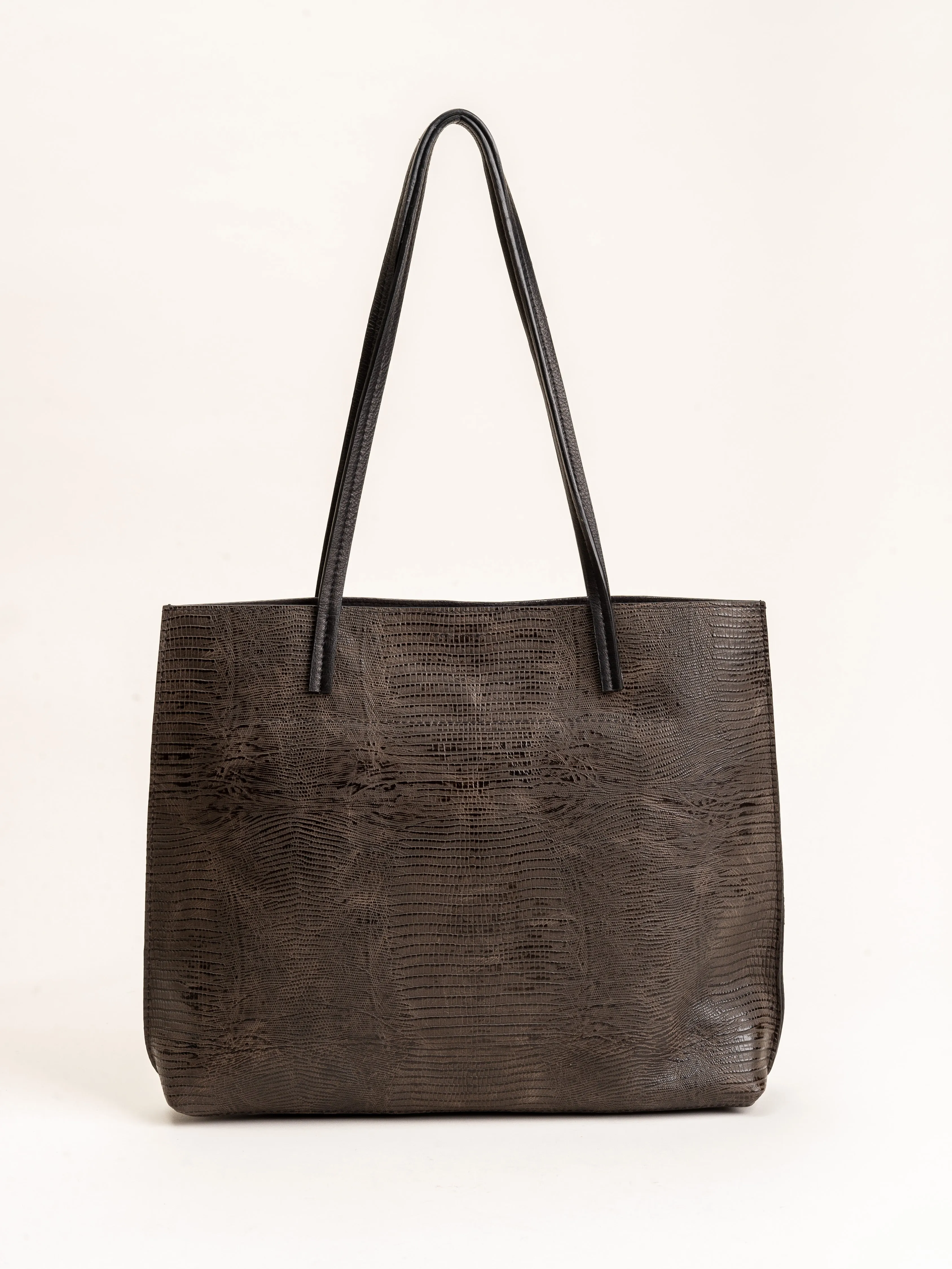 mezzo shopper - brown embossed lizard