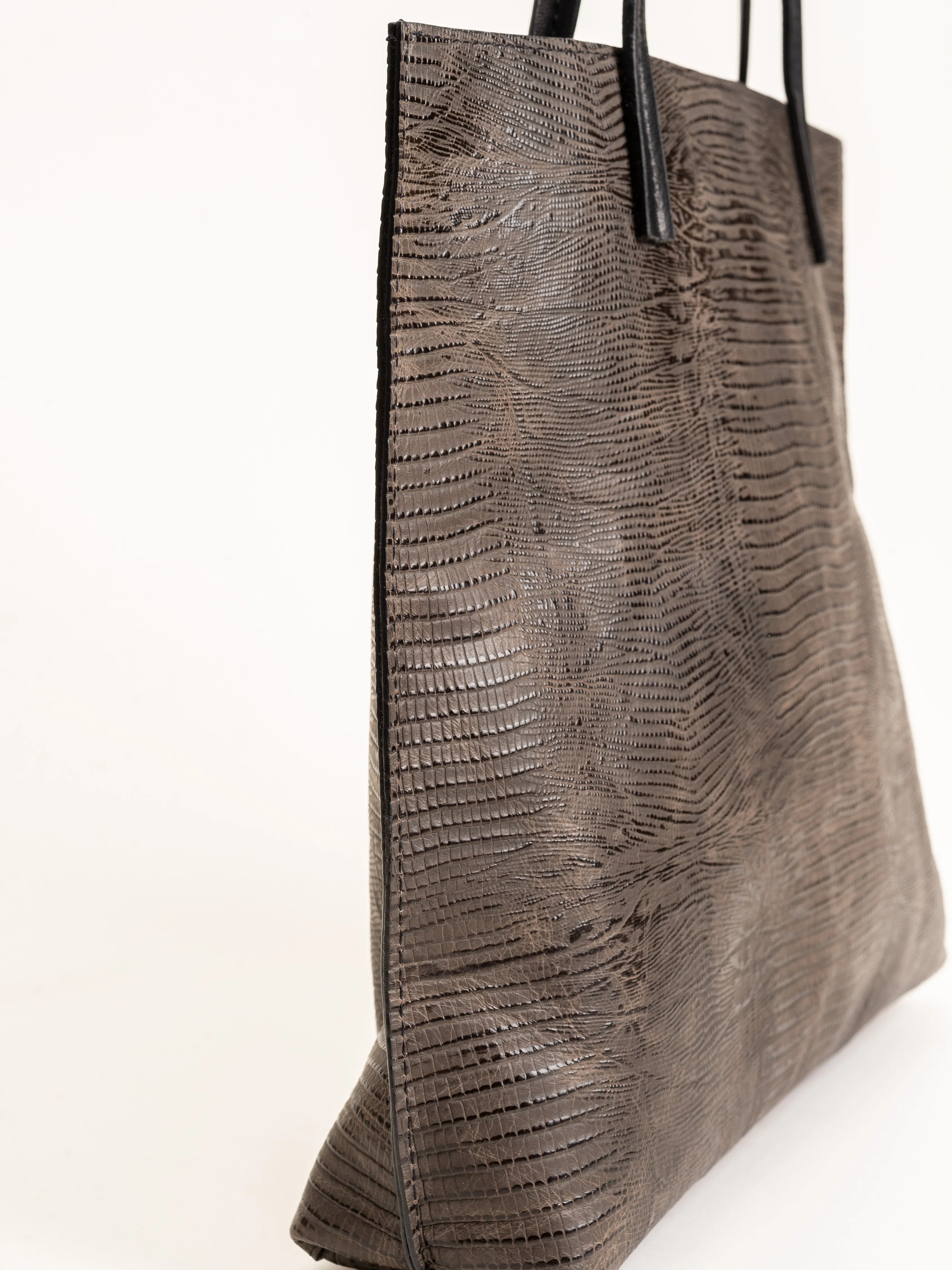 mezzo shopper - brown embossed lizard
