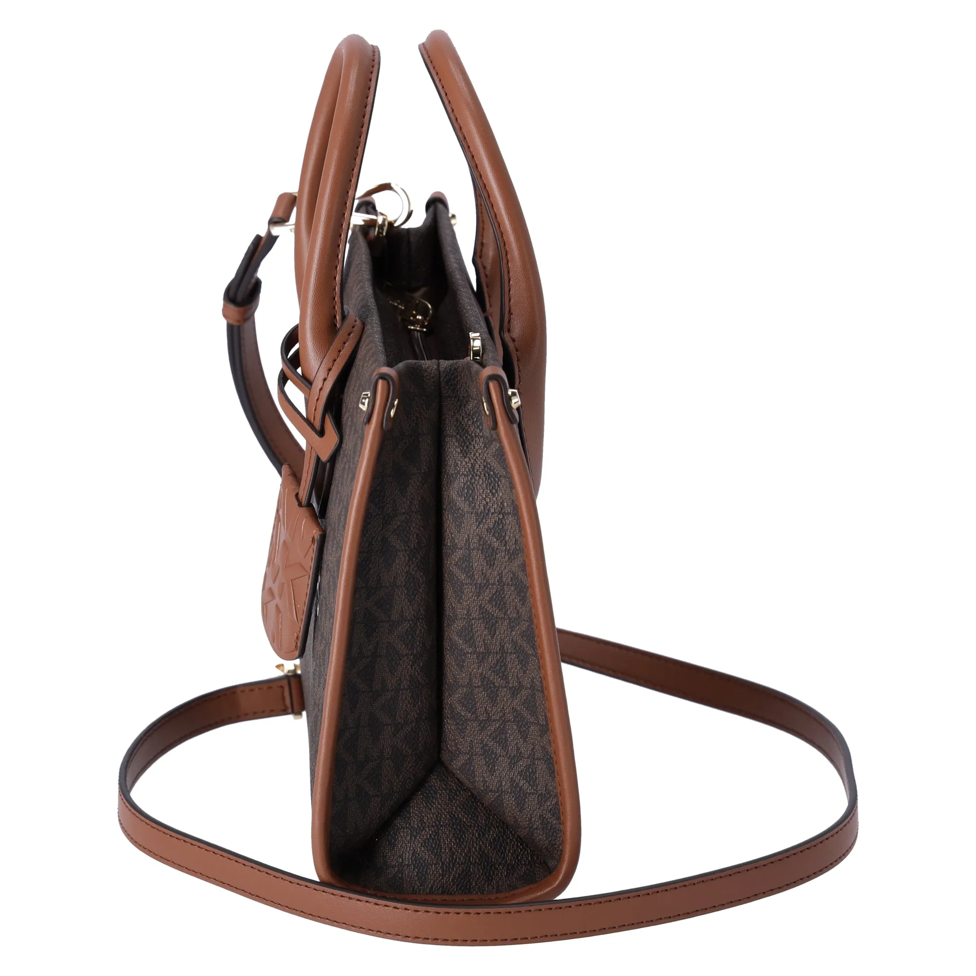 Michael Kors Mirella Small Top Zip Shopper Tote Crossbody Brown MK Siganture