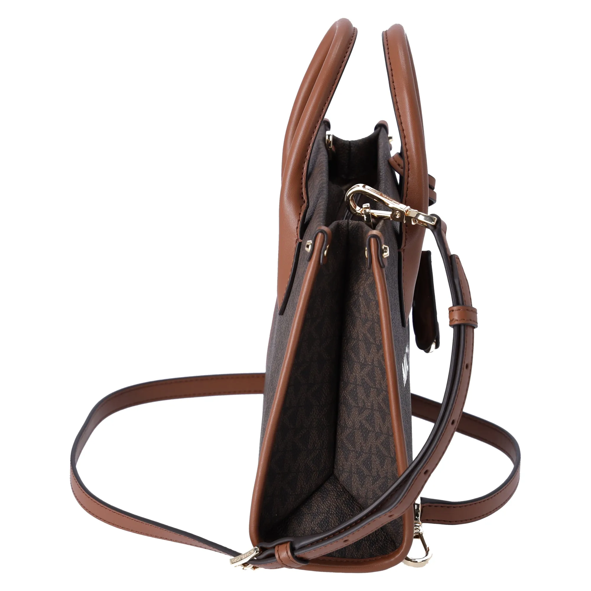 Michael Kors Mirella Small Top Zip Shopper Tote Crossbody Brown MK Siganture